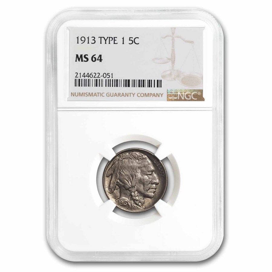 『NGC MS64』アメリカバッファローニッケルタイプ1(1913年) 1913 (None) Phil Buffalo Nickel Type 1 Value - APMEX